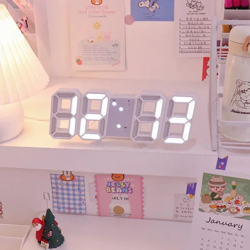 3D LED Digital Alarm Clock Wall Clock Time Date Temperature