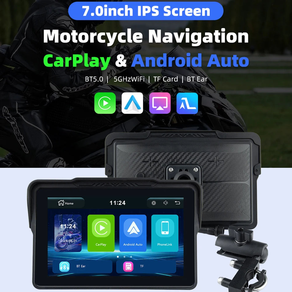 EKIY 7 Inch Portable Motorcycle Dashboard GPS &ndash; Waterproof IPX7 Display with Android Auto