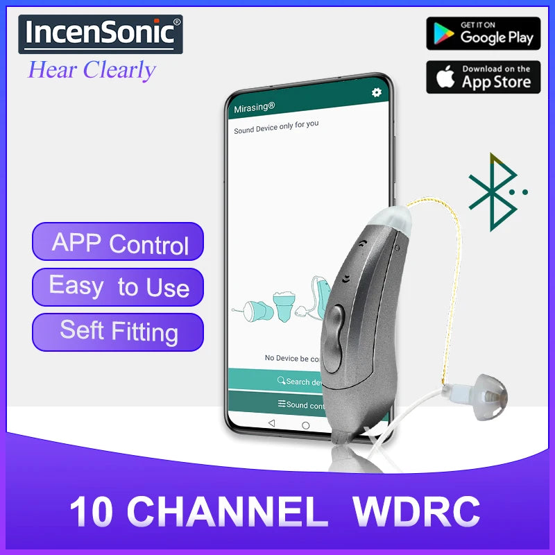 Цифровые слуховые аппараты Bluetooth SF101 новые невидимые BTE, 10-канальное программирование через приложение для пожилых людей