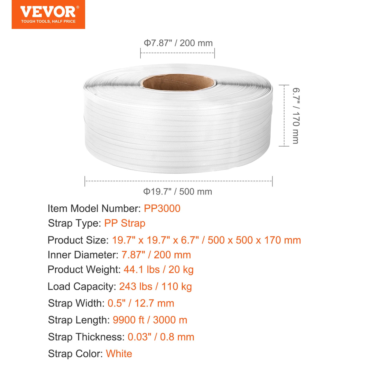 SucceBuy 9900ft White Strapping Roll - Ultra Long Length 0.5inx9900ft / spain