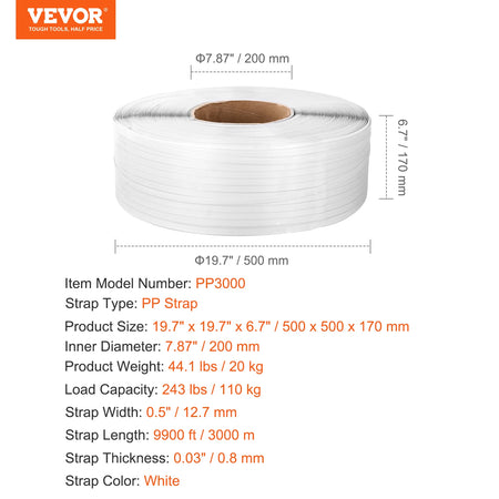 SucceBuy 9900ft White Strapping Roll - Ultra Long Length 0.5inx9900ft / spain