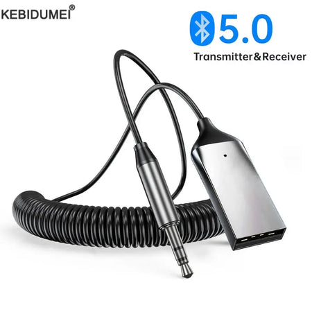 Aux to Bluetooth 5.0 Adapter 3.5mm Bluetooth Receiver for Car USB to 3.5mm Jack Kit with Built-in Microphone by InterCyprus Trading Ltd