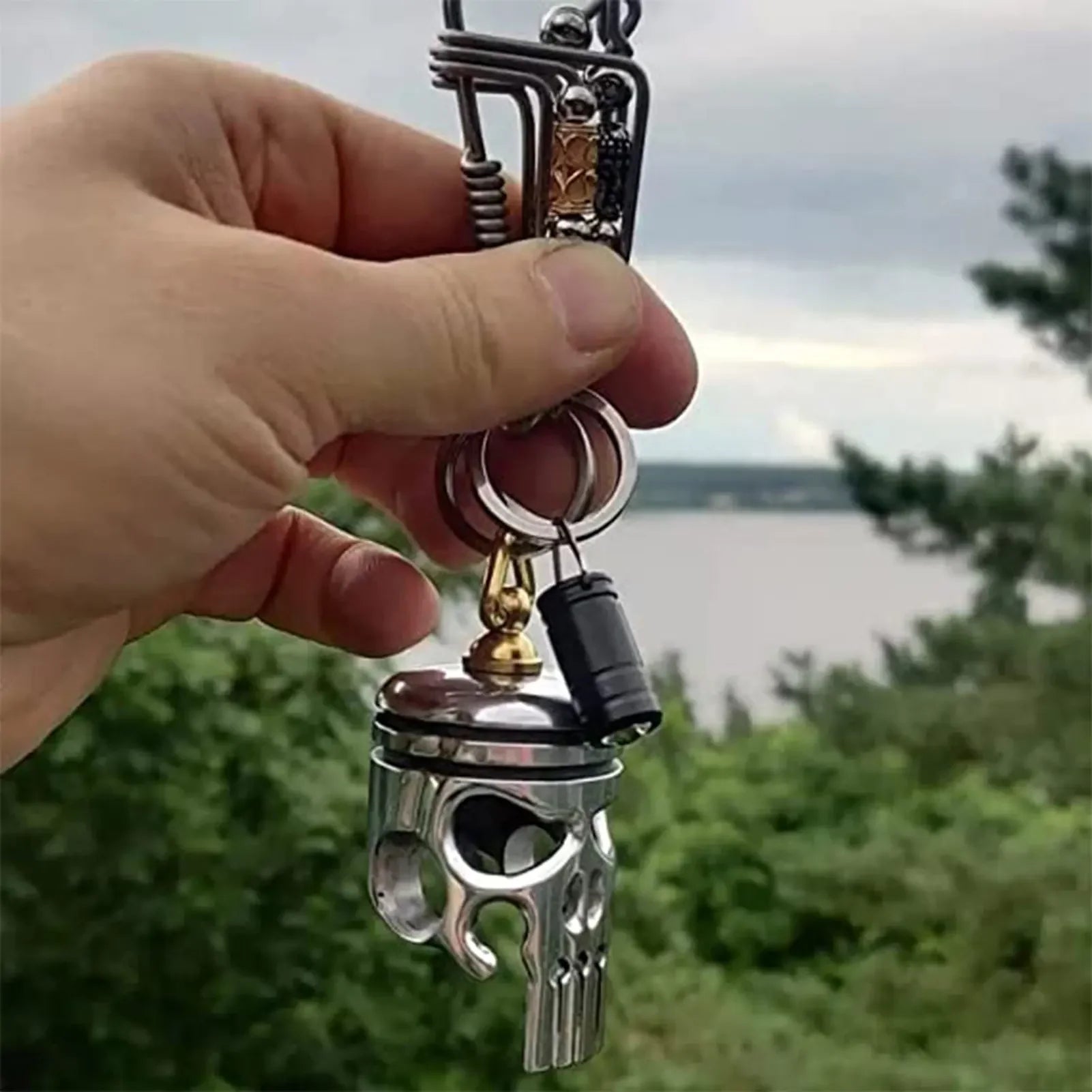 Skull Keychains Piston Art Keychain &ndash; With Flashlight