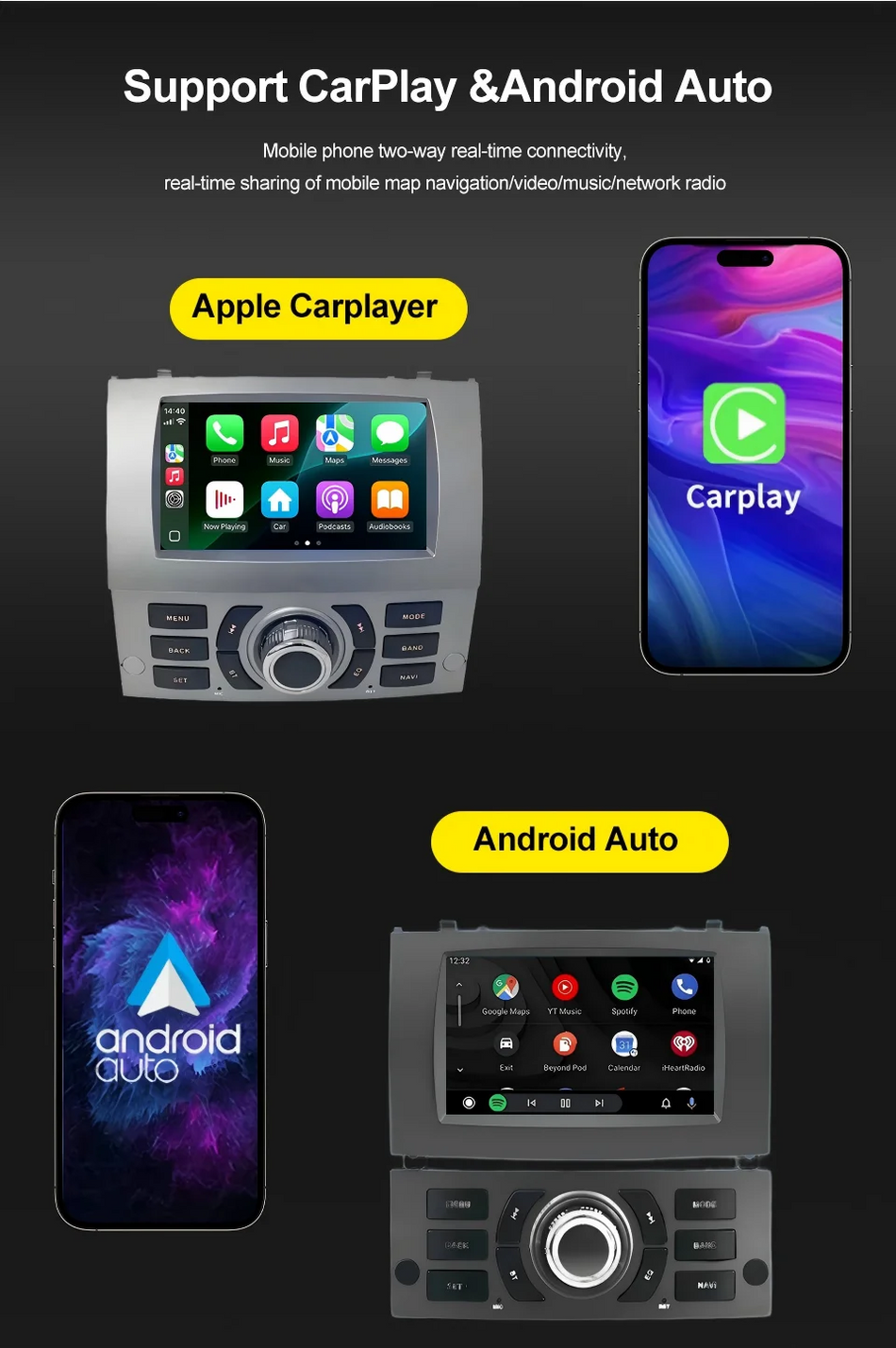 7-calowy radioodtwarzacz Android do Peugeota 407 z lat 2004-2010 z nawigacją GPS i odtwarzaczem wideo CarPlay