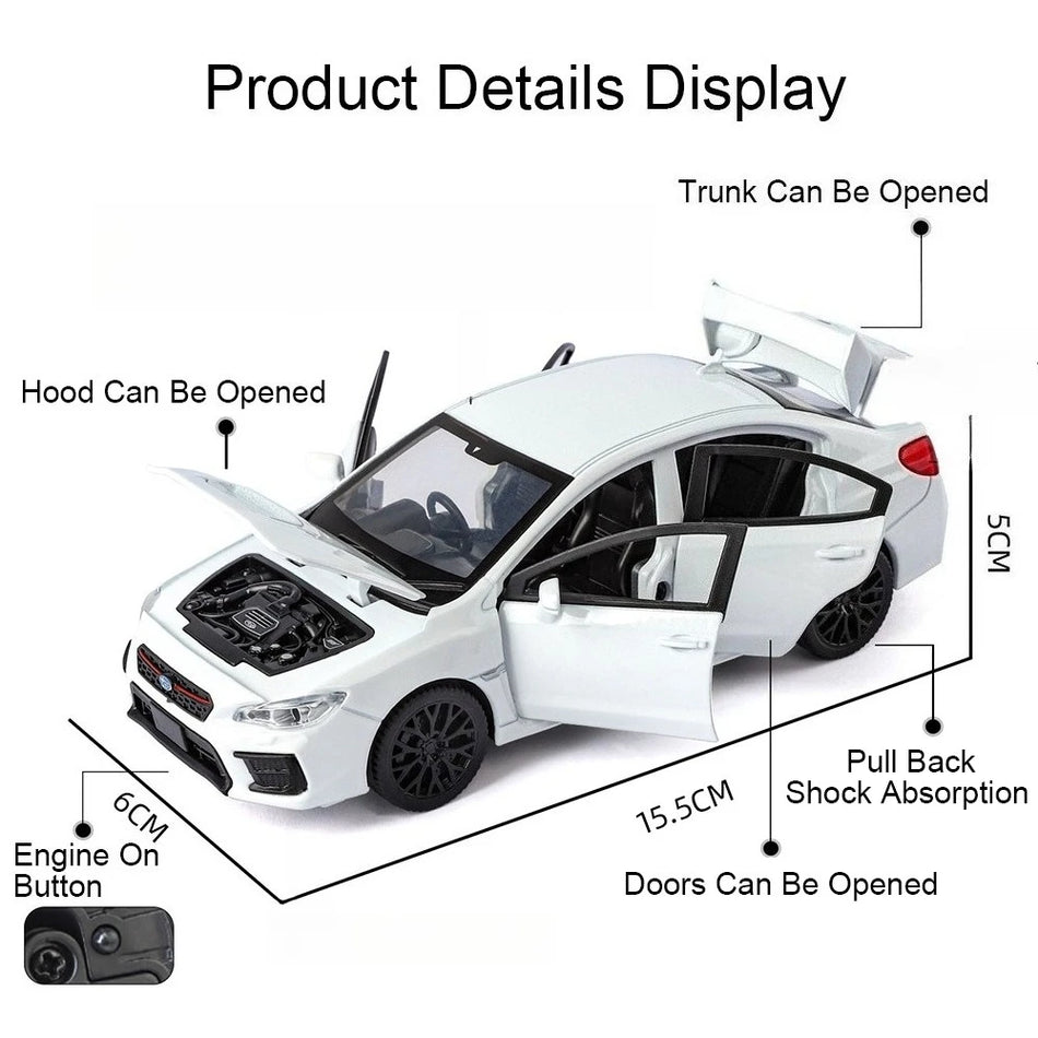 Mașină de jucărie din aliaj diecast la scară 1:30 cu retragere, uși deschise, caroserie metalică