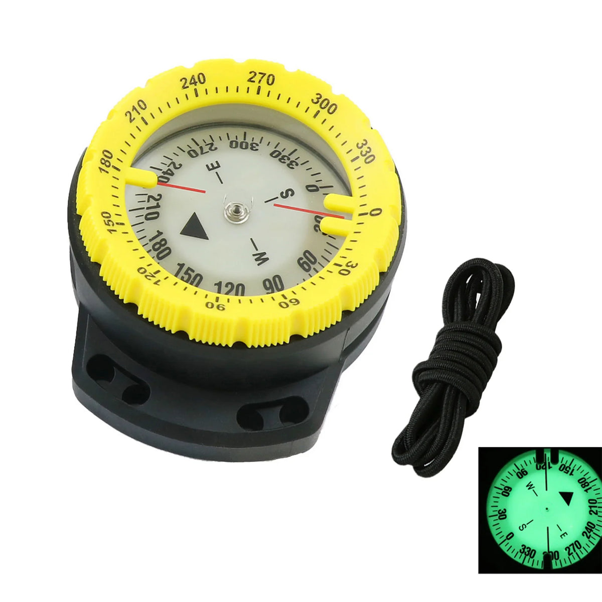 Underwater Diving Compass - Luminous Dial With Elastic Rope Yellow