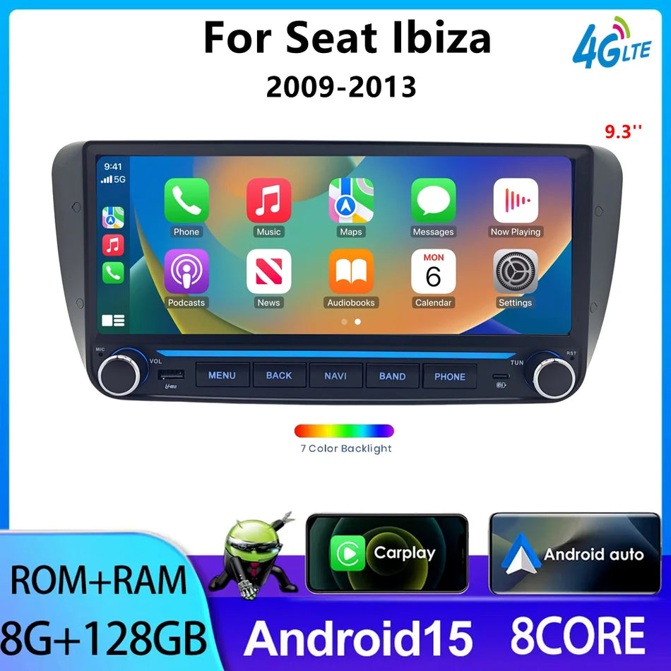 Radio Android 15 z bezprzewodowym CarPlay do Seat Ibiza 6J 2009-2013 GPS