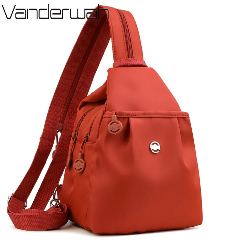 Γυναικεία αδιάβροχη νάιλον τσάντα πλάτης για ταξίδια και σχολείο, καθημερινό σακίδιο με δύο θήκες