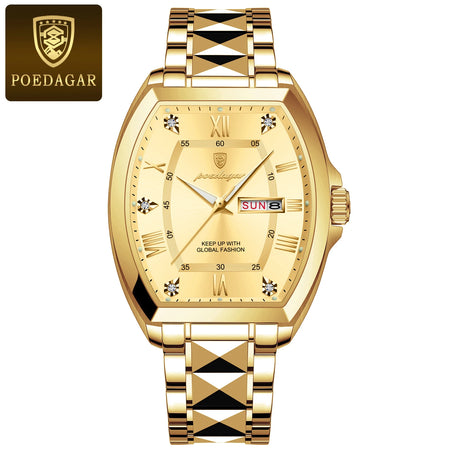Poedagar Luxury Tonneau Men Wristwatch &ndash; Luminous Dial 958 Gold Gold