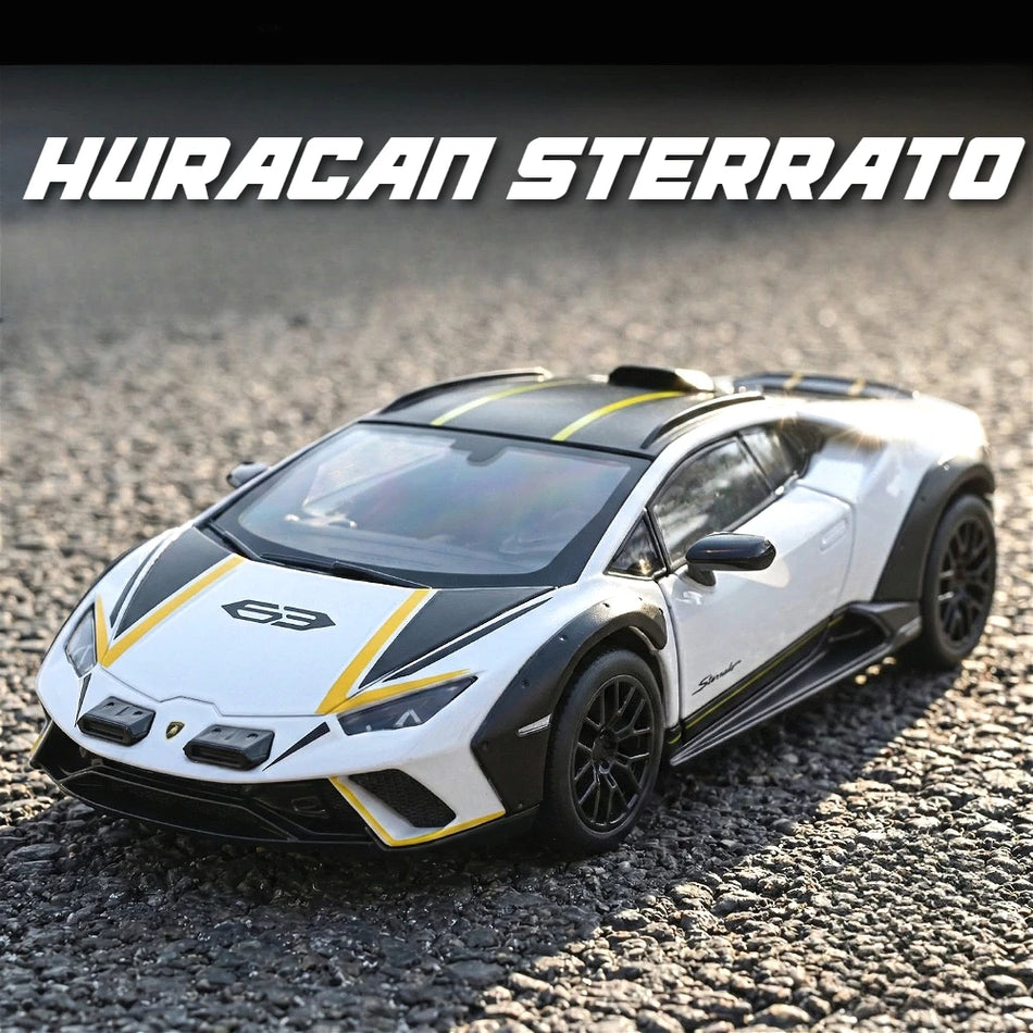 Mașină de model din aliaj diecast la scară 1:32 SVJ63 cu retragere, uși deschise și lumini.