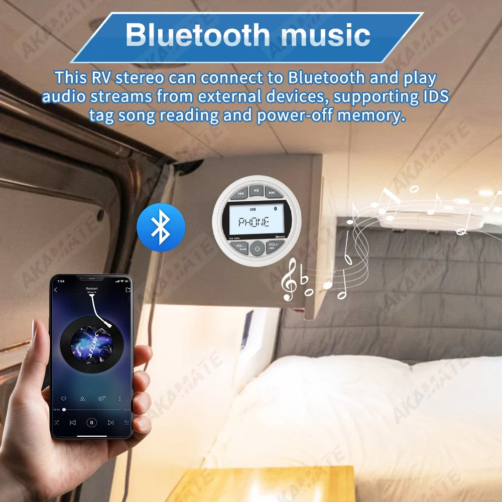 MS-12RV-1 RV Stereo Radio &ndash; Bluetooth IPX5 200W Output