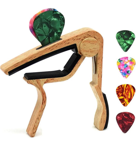 Guitar Capo Adjustment Clip &ndash; Universal Pick Holder Light Wood