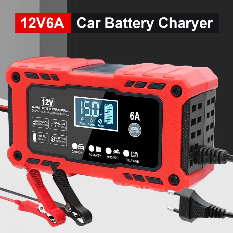 Caricabatterie per auto 12V 6A Intelligente a impulsi per riparazione di batterie al piombo