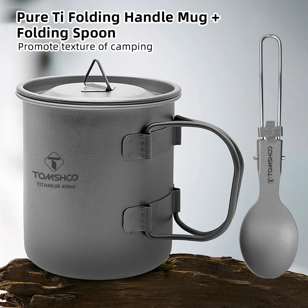 Travel Mug With Spoon Pure Ti Folding Handle &ndash; Lightweight