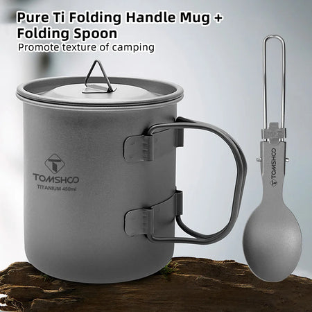 Travel Mug With Spoon Pure Ti Folding Handle &ndash; Lightweight