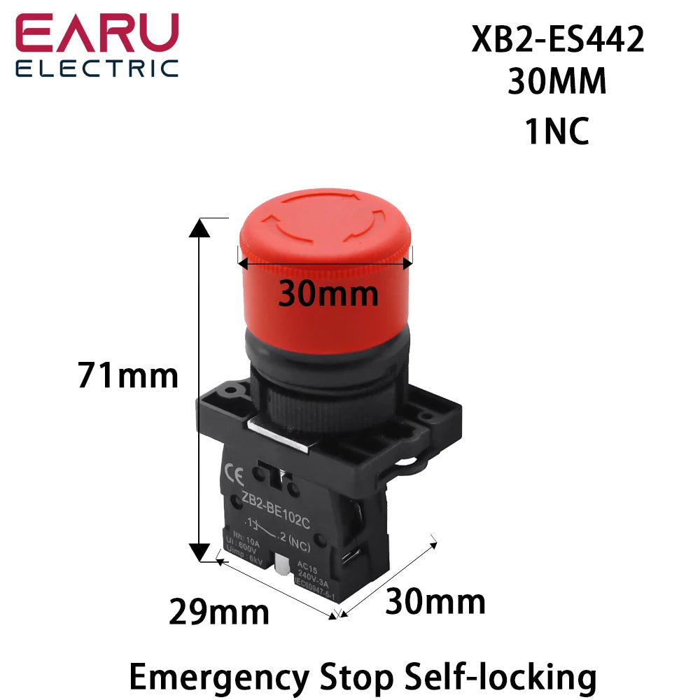 22mm Emergency Stop Red Mushroom Push Button Switch &ndash; Self-Locking Safety Mechanism XB2-ES442