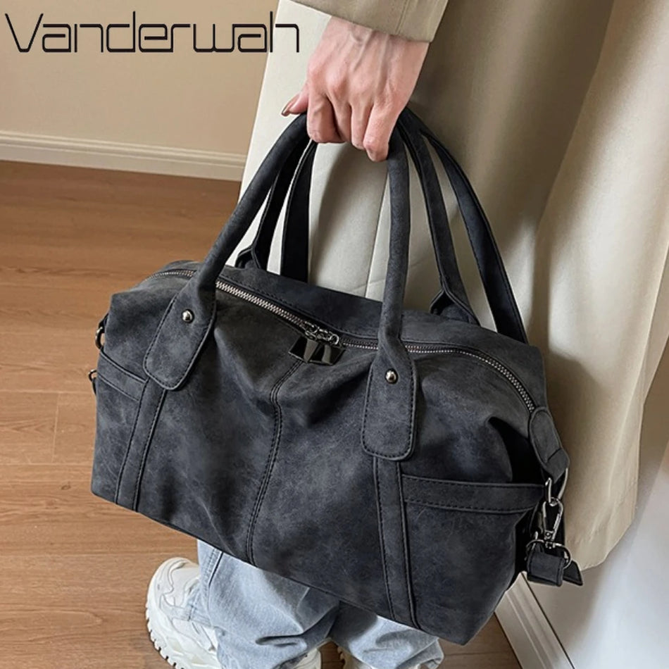 Retro Winter Faux Suede Shoulder Bag For Women, Vintage Crossbody Tote With Multiple Interior Pockets