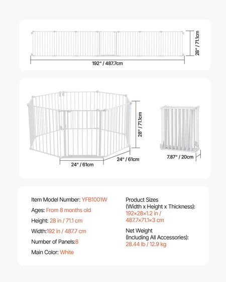Baby Gate 28 30 36 Inches High &ndash; No Drill Design W8PCs 192in 28inH / france