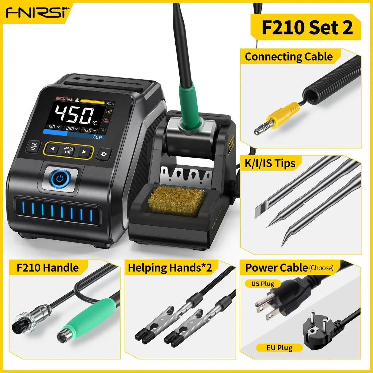 FNIRSI DWS-200 200W Soldering Station With C210 Handle DWS-200 F210-3 Tips / EU (110V-240V)
