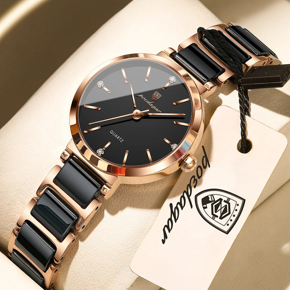 Diamond Luxury Women's Watch Stainless Steel, Waterproof Quartz, Box Included
