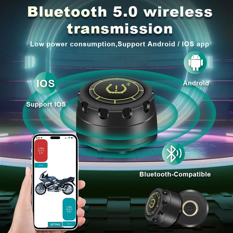 Develuck Univerzální TPMS Monitor Tlaku v Pneumatikách Android Displej s Bluetooth 5.0 Skutečné Časové Čtení