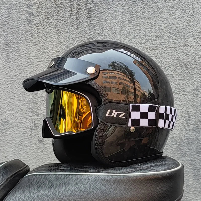 ORZ Carbon Fiber Retro Open Face Helmet &ndash; Ultra Lightweight
