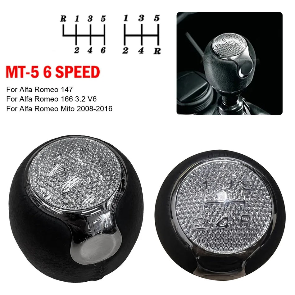 Manete de Mudança de Marchas 5/6 Velocidades Preto e Prata para Alfa Romeo Mito
