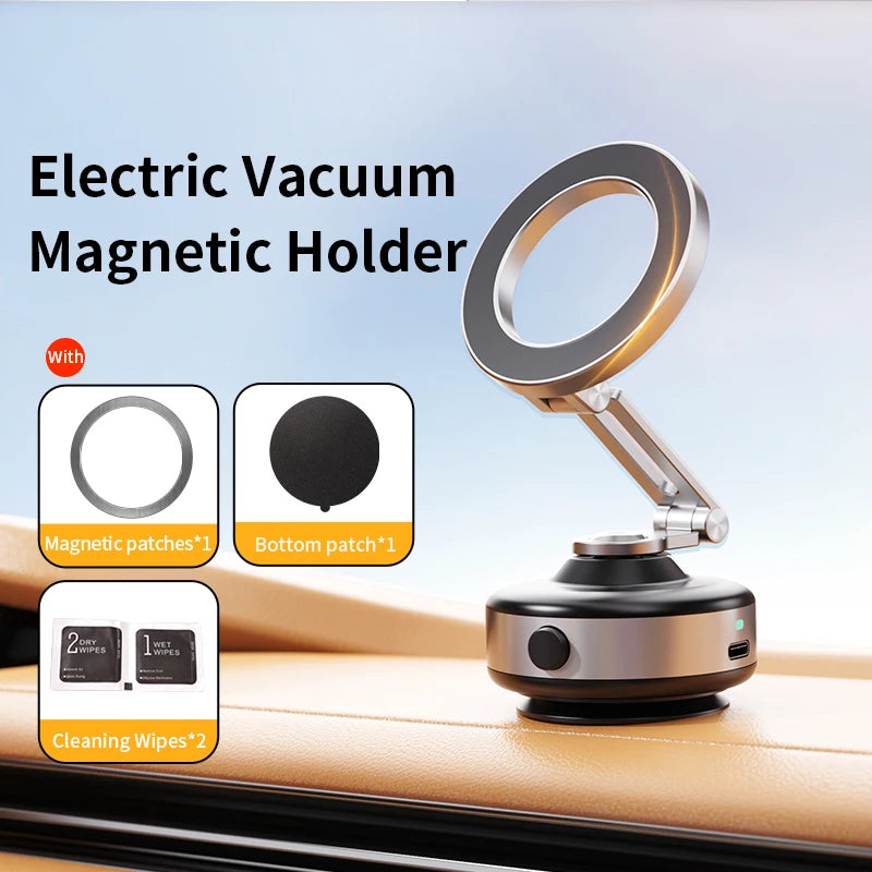 CrownQu Car Electric Vacuum Phone Mount &ndash; 360 Degree Rotation with Strong Magnetic Suction Grey