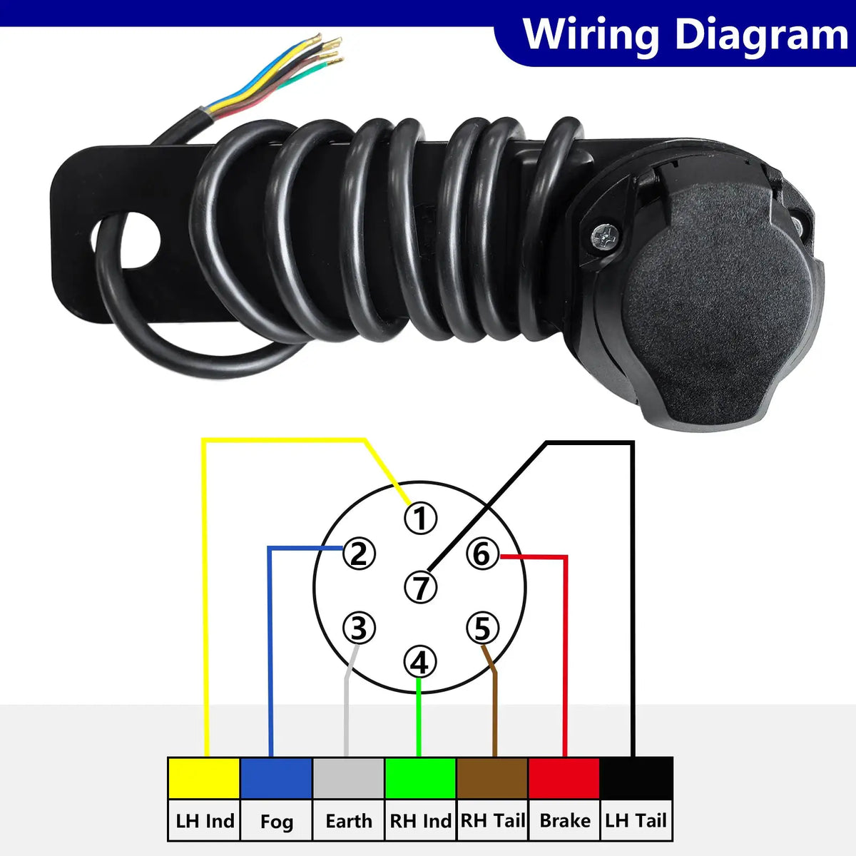 5M 12N 7Pin Pre-Wired Trailer Socket Wiring Extension Cable For Car Caravan Light Electrics Mounting Plate by InterCyprus Trading Ltd