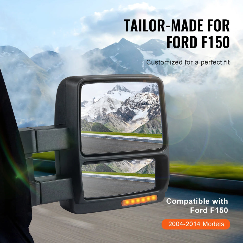 Galingi šildomi priekabos veidrodžiai su atšildymo signalu Ford F150
