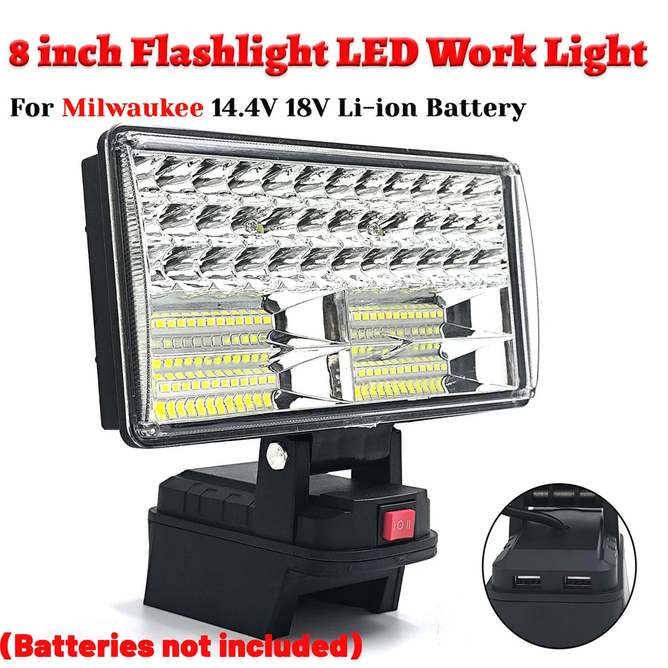 Lanterna de Trabalho LED de 8 Polegadas Recarregável por USB para Bateria Milwaukee M18 Camping