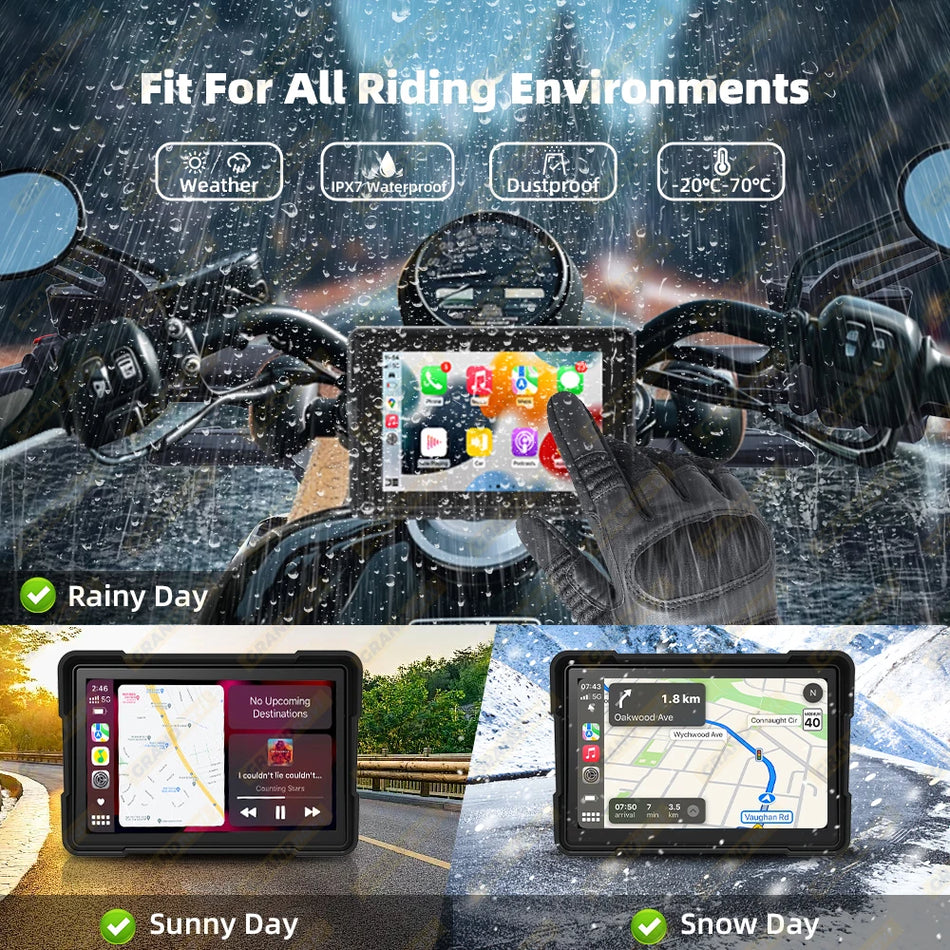 Grandnavi 5 Inch Motorcycle GPS &ndash; IPX7 Waterproof Touch Screen Display
