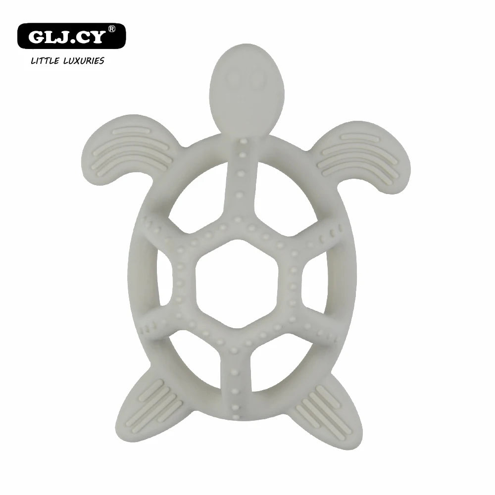 Food Grade Silicone Cartoon Animal Teether - Turtle Design Milky white