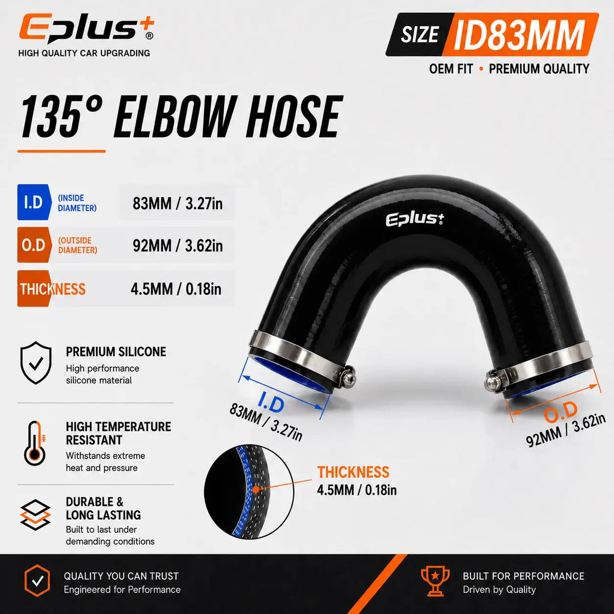 EPLUS Black 135° V-Shaped Silicone Hose 4-Ply Reinforced Universal Air Intake Turbo Intercooler Pipe Coupler by InterCyprus Trading Ltd