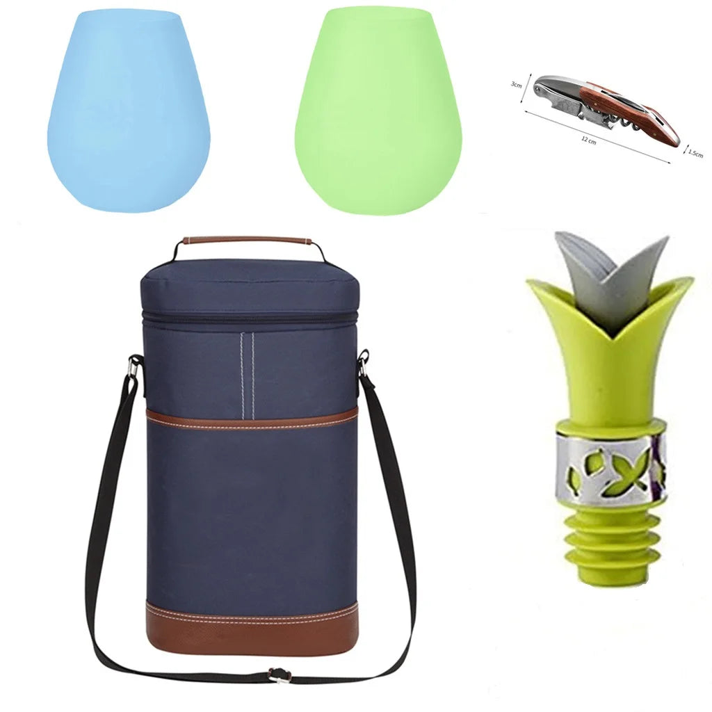 Soft Glass Cooler Bottle Bag &ndash; Keeps Drinks Cold On The Go Blue Picnic Wine