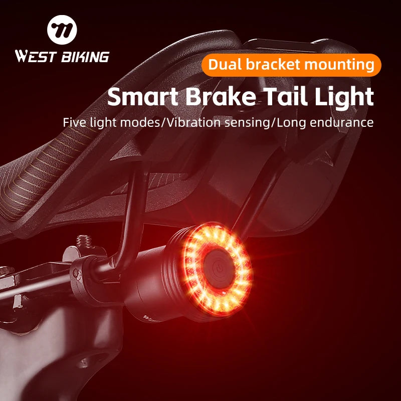 WEST BIKING Smart Brake Sensing Bike Tail Light with Type-C Charging