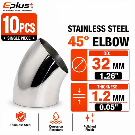 10PCS Universal Stainless Steel 45 Degree Elbow Pipe Polished Weld‑On Pipe Fitting Bend Tube for Car Exhaust Muffler Replacement by InterCyprus Trading Ltd