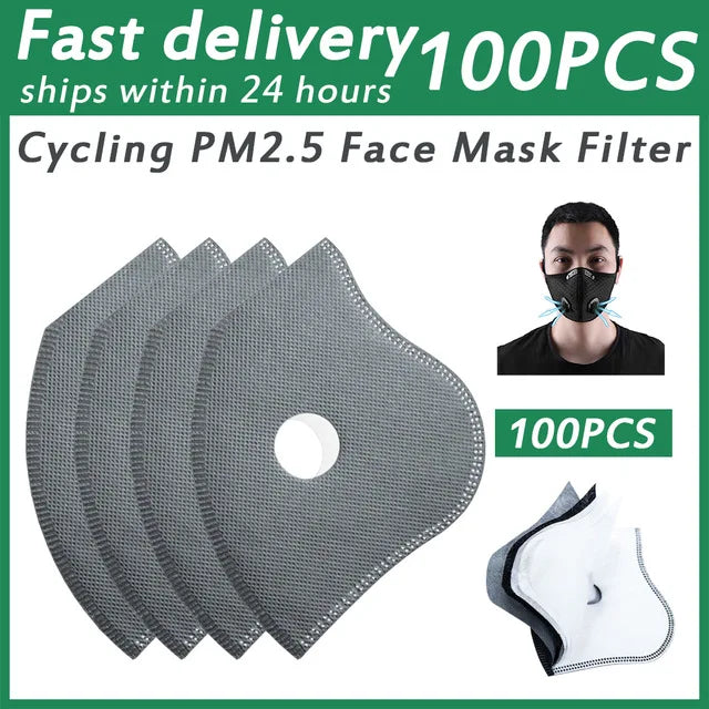 Cycling Face Mask PM2.5 Activated Carbon &ndash; Five Layer Filter Only filters 100Pcs