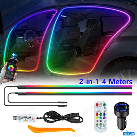 3Meters 4M Symphony Car Door Frame Ambient Lights Universal RGB LED Acrtlic Strips APP Bluetooth Remote Control USB Plug & Play by InterCyprus Trading Ltd