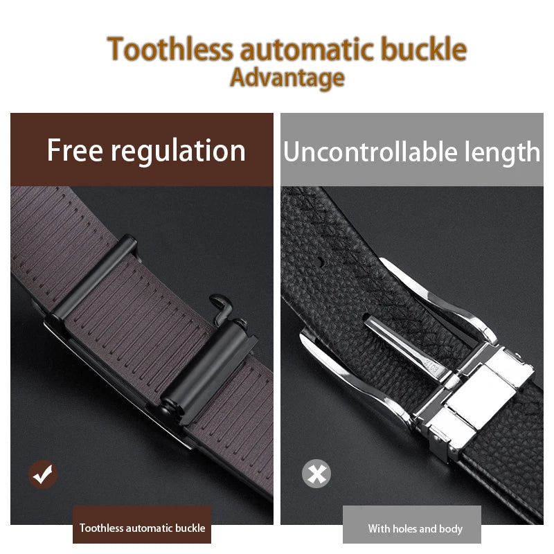 OYIFAN Men's Genuine Leather Automatic Buckle Ratchet Belt