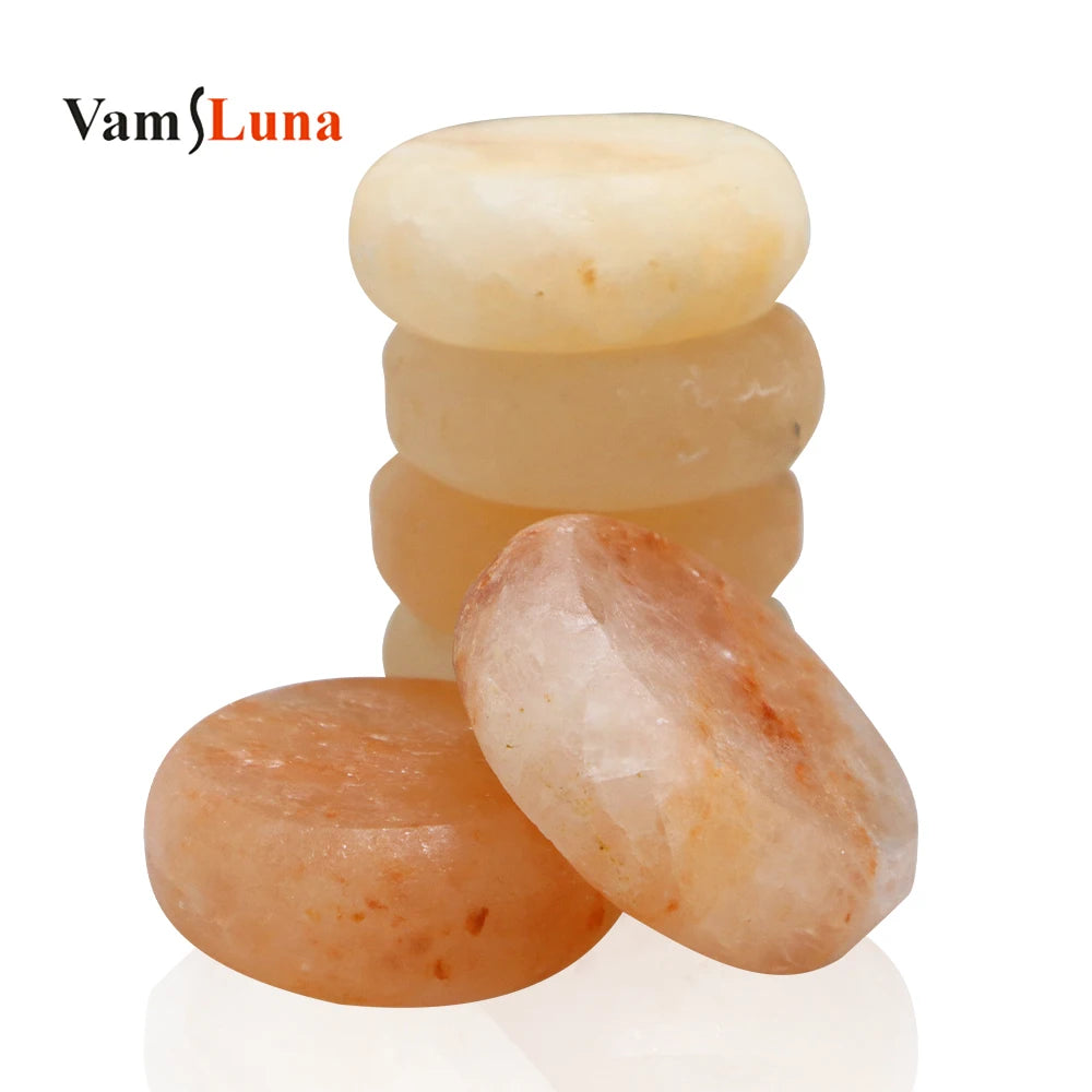 Round Massage Stone Pink Salt Crystal &ndash; Hand Carved Set