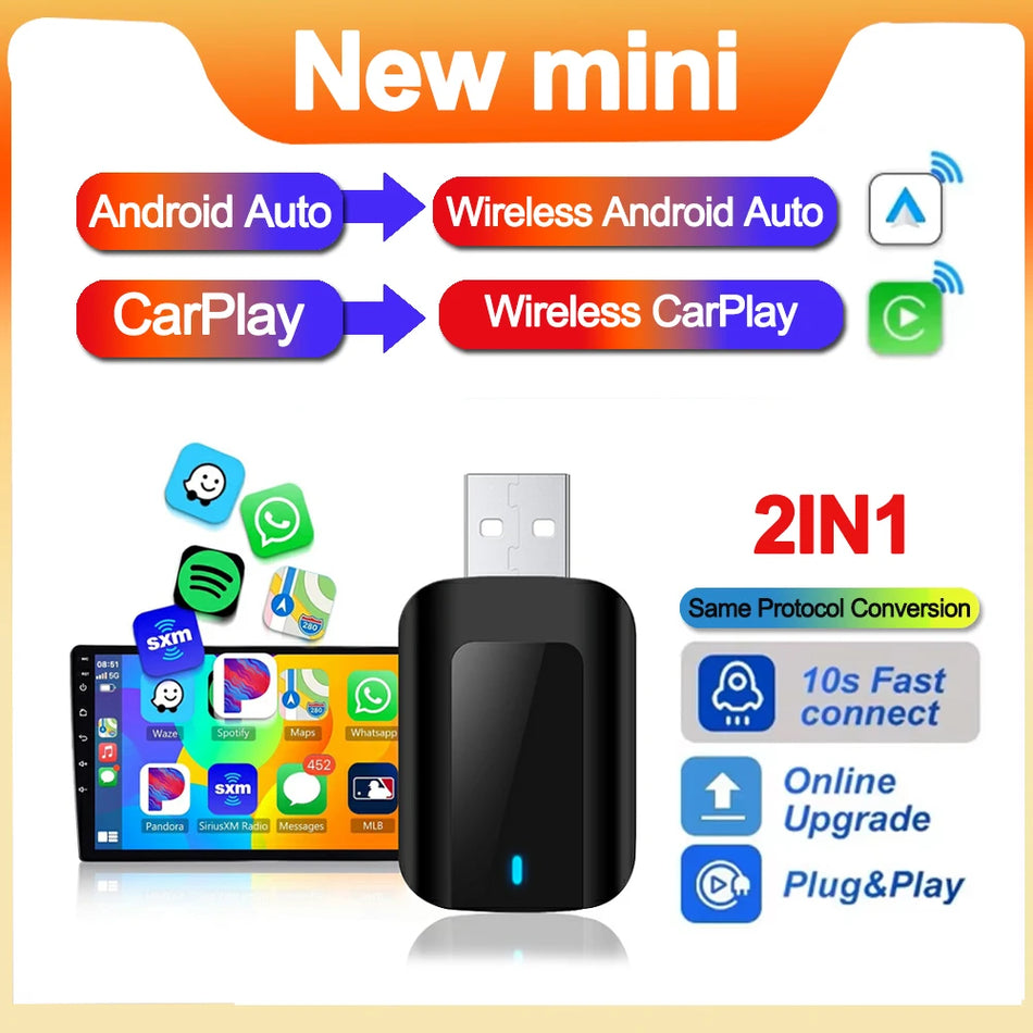 Adaptor Wireless CarPlay Android Auto 2-in-1 pentru VW, Toyota, Nissan