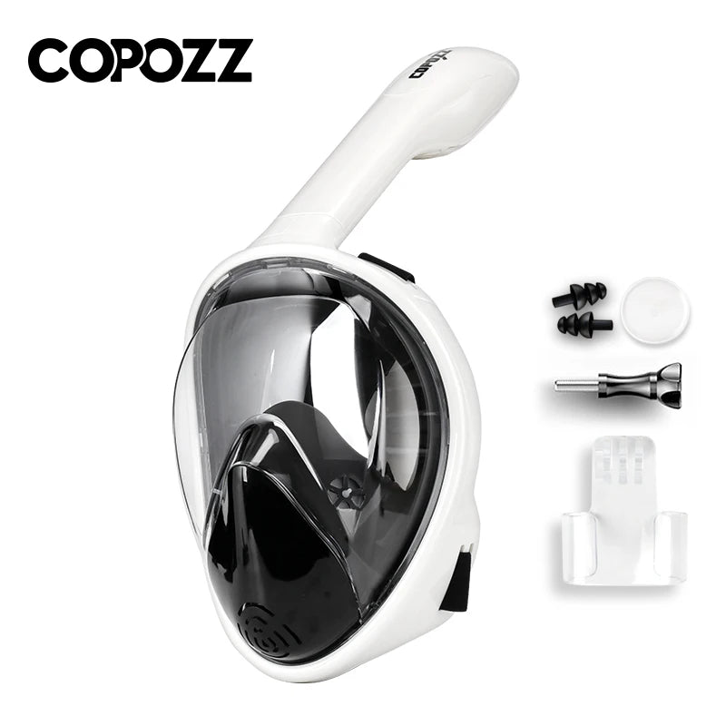 COPOZZ Full Face Snorkel Mask - Anti Fog Scuba Diving Gear for Adults white black / L/XL