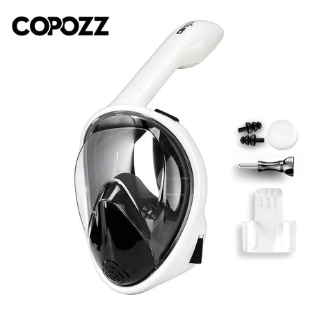 COPOZZ Full Face Snorkel Mask - Anti Fog Scuba Diving Gear for Adults white black / L/XL