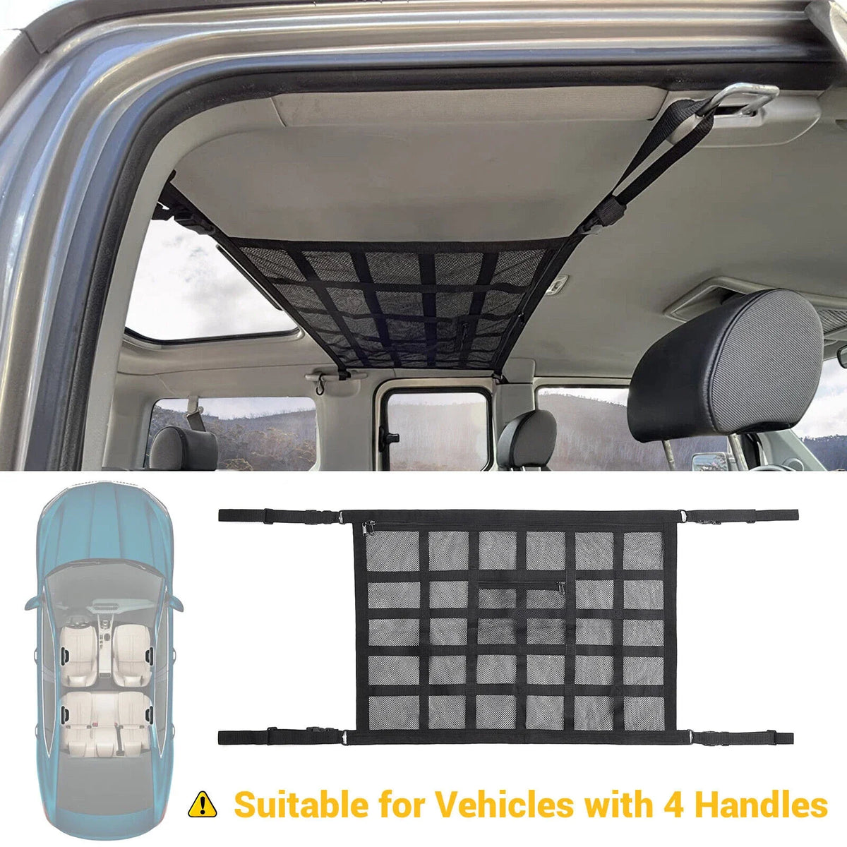 Car Roof Cargo Net Mesh Organizer - Anti Sagging Design