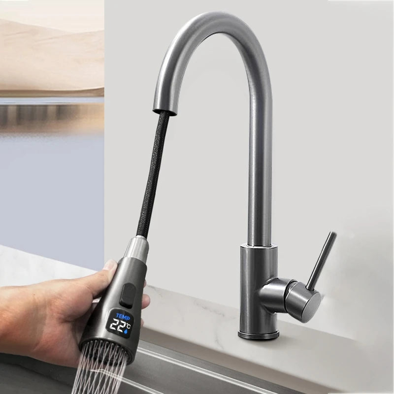 Βρύση Κουζίνας με Οθόνη Θερμοκρασίας – Αποσπώμενο Ψεκαστήρα