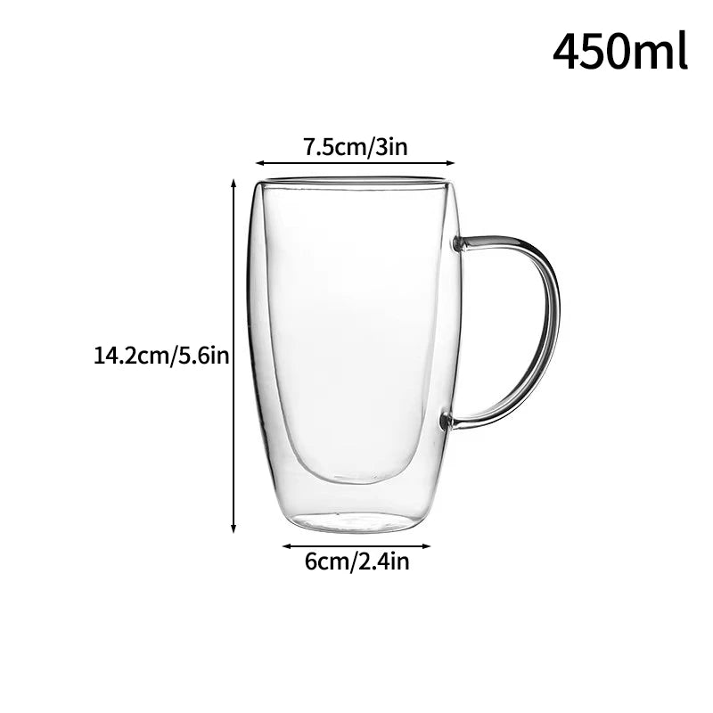 Heat Resistant Glass Mug - Aesthetic Handle Tea Cup 450ml / AS SHOW