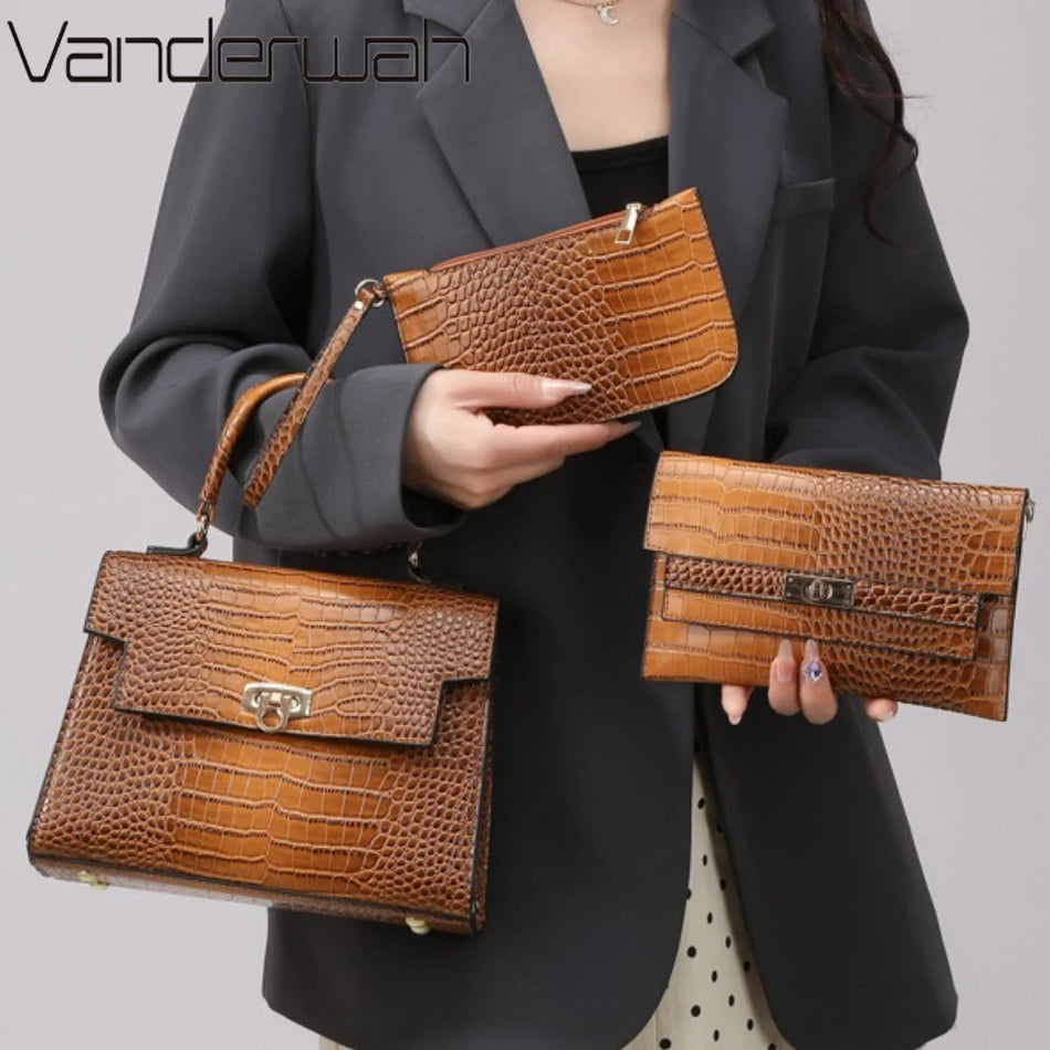 Geantă de mână din piele PU cu model de aligator pentru femei, geantă tote, de umăr și crossbody