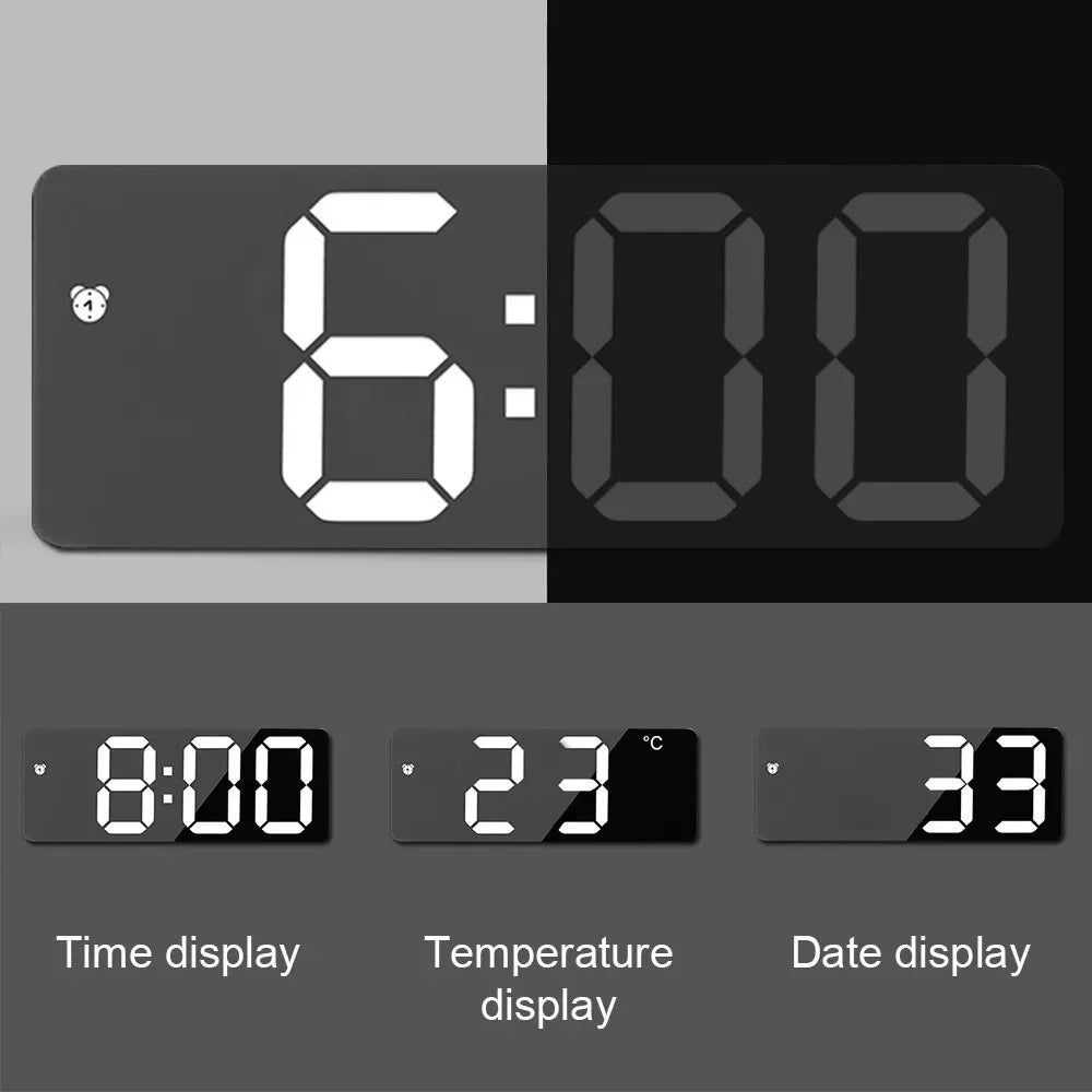 Curved Screen LED Digital Alarm Clock with Temperature and Calendar
