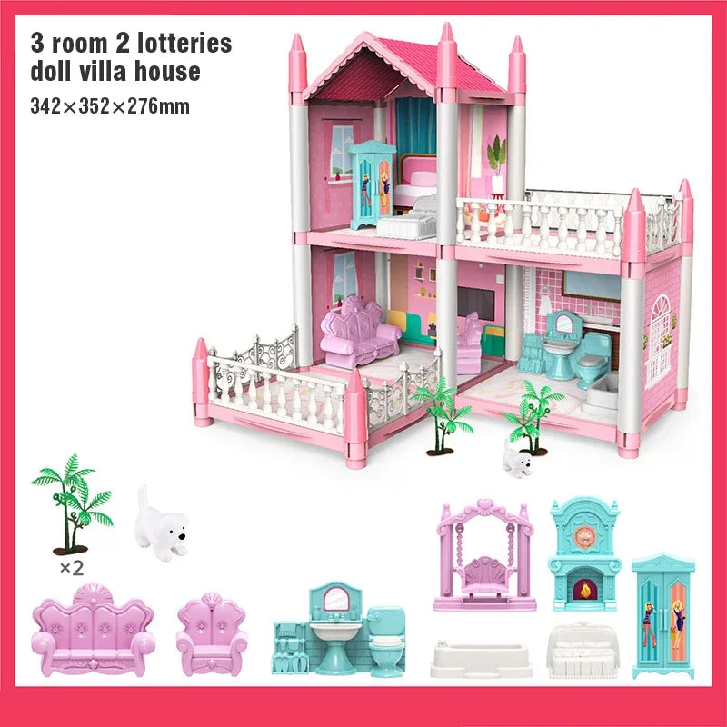 Large Doll House Villa Set - 3D DIY Princess Castle Toy 3room